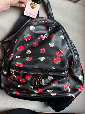 New with tags Juicy Couture Black Strawberry Print Mini Backpack